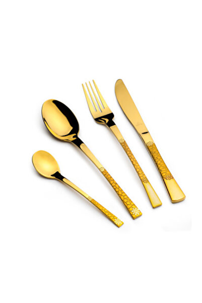Arshia Stainless Steel Cutlery Set with Wooden Drawer 86 Pcs Gold
