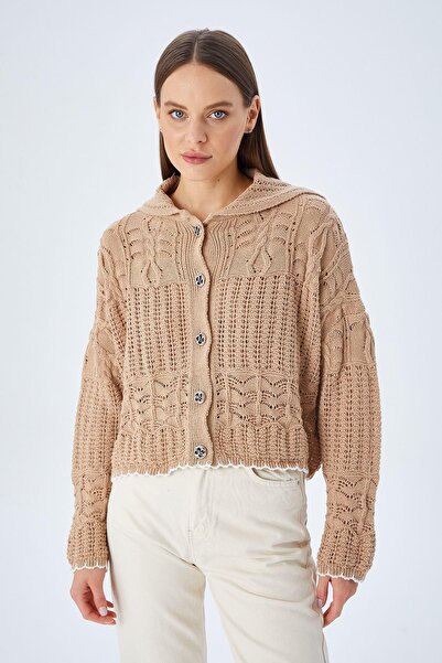 Mixray 6861 Γυναικεία διάτρητη άκρη φούστας Πολύχρωμο πλεκτό Ζακέτα Mink