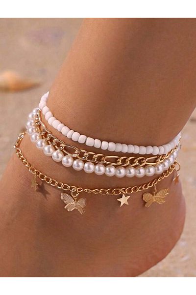 La Saade Capri Dreams- Butterfly Pearl Quadruple Luxury Anklet