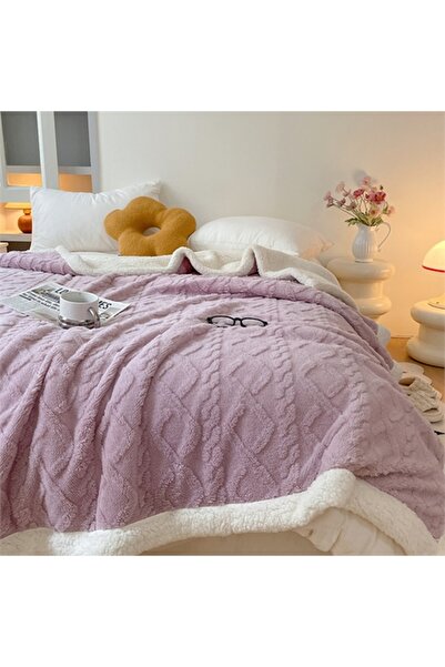Generic Home Thick Bed Blanket Double Side Lamb Cashmere Fleece Plaid Blanket Winter Warm Throw Sofa Cover N