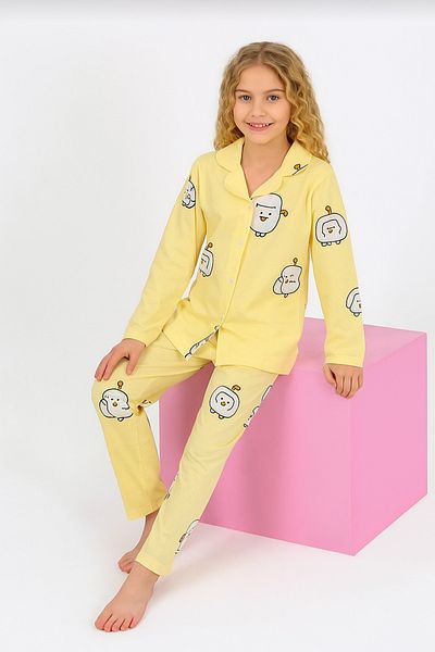 zahider Girls' Milanese Buttoned Cotton Pajama Set