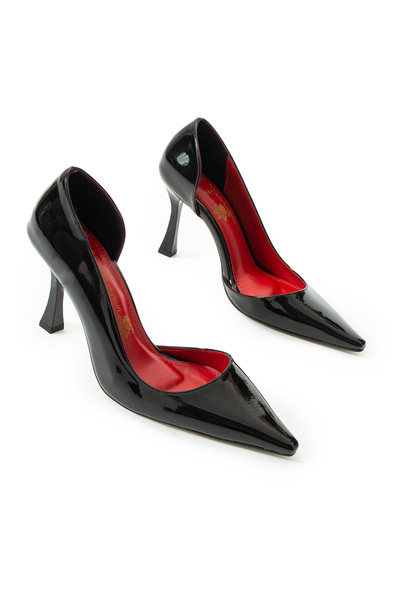 Güllü Shoes Black Patent Leather Pointed Toe Thin Heeled Stiletto Shoes - Stylish, Elegant and Eye-Catching Style