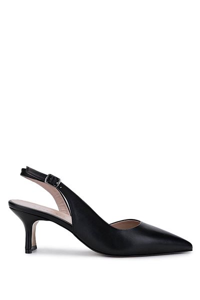 Tamer Tanca Women's Genuine Leather Black Leather Heeled Shoes