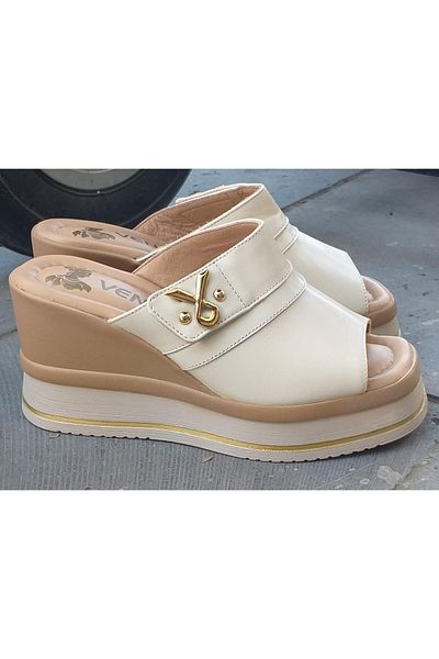 Venüs 2510904Y Women's Genuine Leather Wedge Sole Slippers