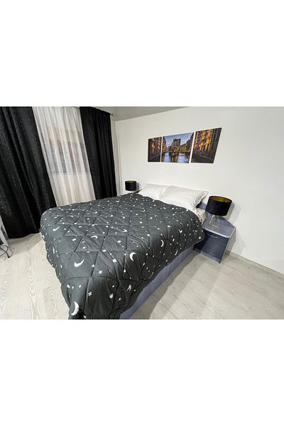 Coneltex Quilted winter duvet "Moon and Stars" Coneltex, 200x210 cm, dark gray, fiber filling, 350 g/sqm