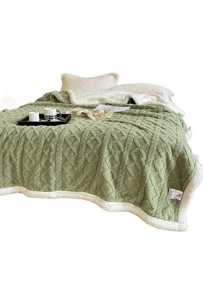 Generic Thick Bed Blanket Double Side Lamb Cashmere Fleece Plaid Blanket Winter Warm Throw Sofa Cover Newbor