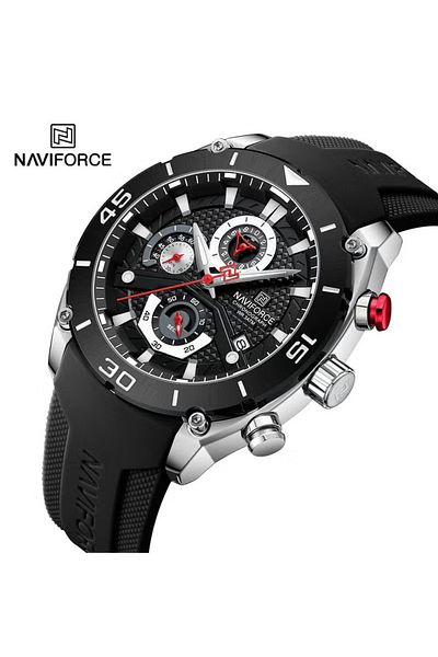 Naviforce Sport Chronograph Wrist Watch for Men with Silicone Strap Water Resistant Multi-Function Analog