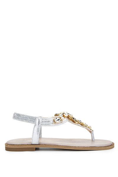 Tamer Tanca Women's Faux Leather Gray Flip Flops Sandals