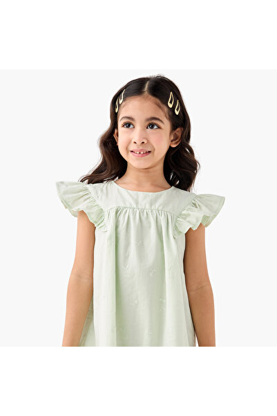 Juniors Solid Night Dress with Ruffles and Round Neck