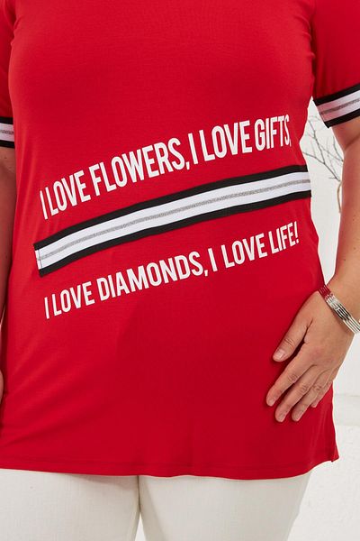 RMG I Love Printed Large Size T-Shirt Red