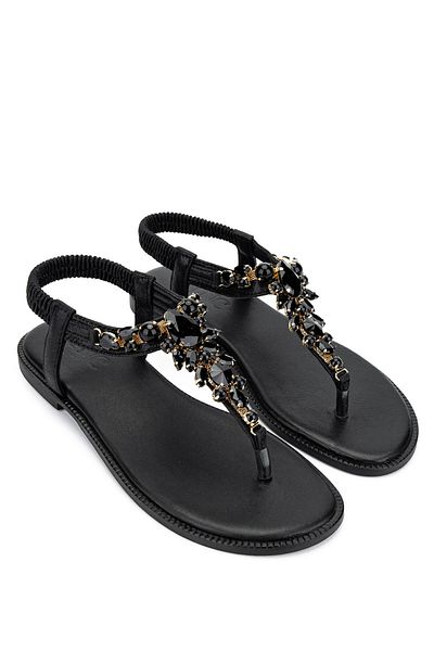 Tamer Tanca Women's Faux Leather Black Flip Flops Sandals