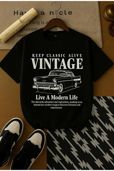 H&GHAMLEGİYİM Vintage Baskılı Oversize Unisex Tişört