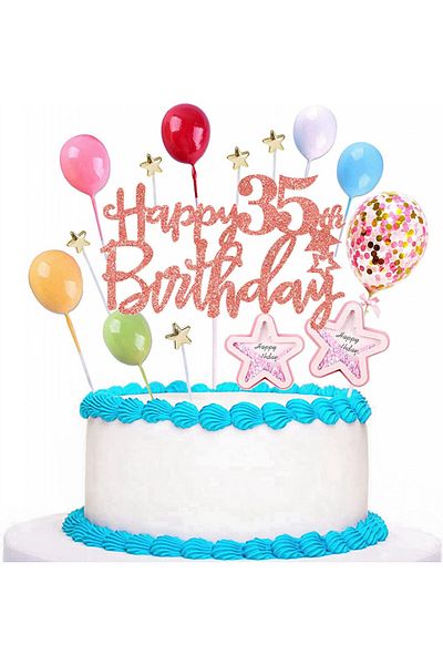 Ouceanwin Set of 15 Ouceanwin 35th birthday cake decorations, multicolor, plastic/paper