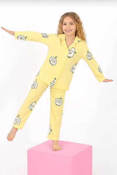 zahider Girls' Milanese Buttoned Cotton Pajama Set
