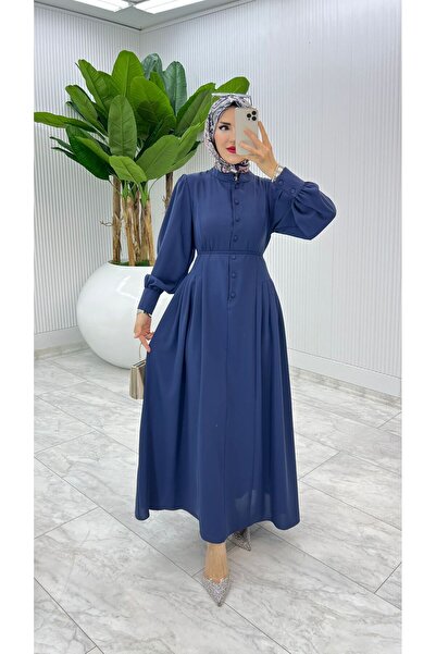 MB MODABERARDİ PRemium Dubai Düğmeli ve Pliseli Kadın Elbise