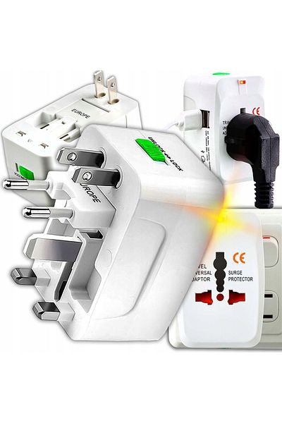 DexXer Universal travel charger adapter with 2xUSB for EU, USA, UK, AUST, White