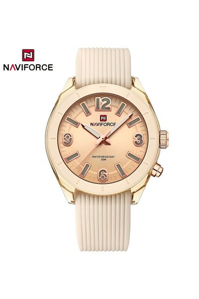 Naviforce Elegant and Sophisticated Beige Analog Wrist Watch with Water Resistance and Durable Silicone Strap
