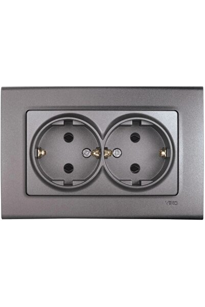 VİKO LİNNERA İKİLİ TOPRAKLI PRİZ ANTRASİT (ÇERÇEVE DAHİL)