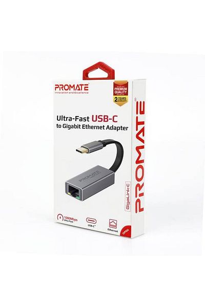Promate محول USB-C عالي السرعة إلى RJ45 Gigabit ايثرنت يأتي بتصميم مضغوط من سبائك ألومنيوم