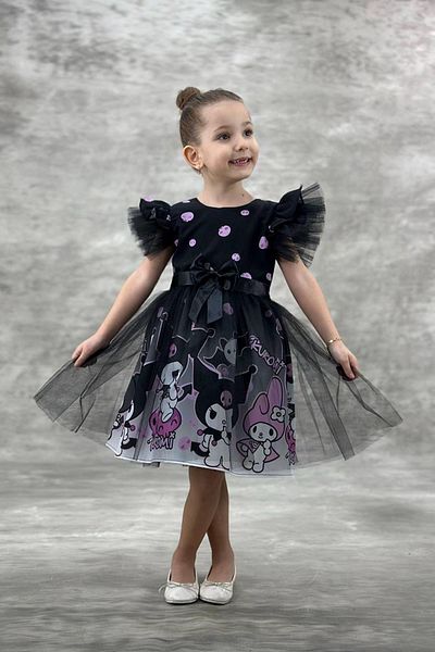 Minigimin Cicileri Tutu Krm εμπριμέ με λεπτομέρεια ώμου βραδινό φόρεμα για κορίτσια - Μαύρο