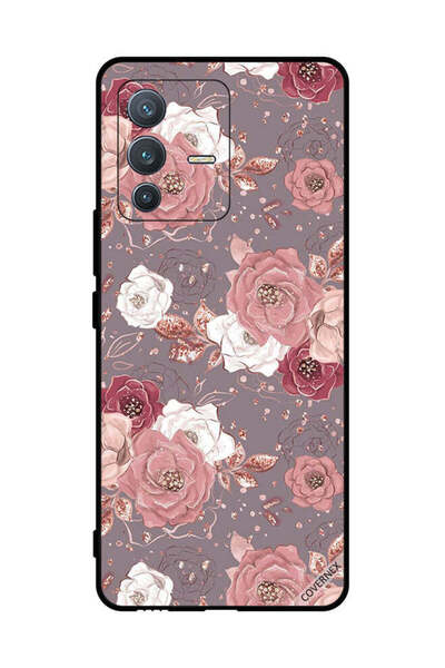 Covernex غطاء حماية لهاتف فيفو S12 برو، لون الشوكولاتة، بنقشة زهور