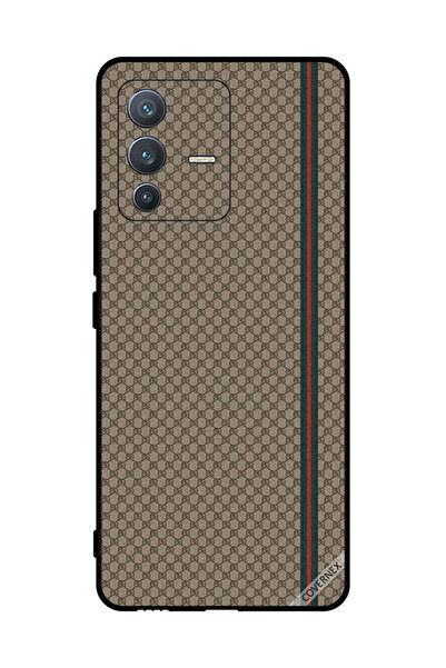 Covernex غطاء حماية لهاتف فيفو V23 برو بخطوط حمراء وخضراء على نمط بني