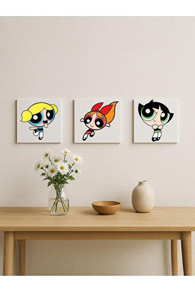 Panorama Ajans Powerpuff Girls 3’lü Ahşap Tablo Seti | Renkli Duvar Dekoru