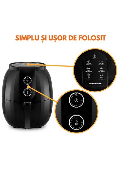 Zetta Innovation Air Fryer 1300W, 3.6L, Coș Antiaderent, Reglaj Manual – Gătire Rapidă și Sănătoasă