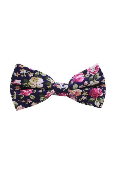COOLMENCLUB Floral Patterned Navy Blue Bow Tie
