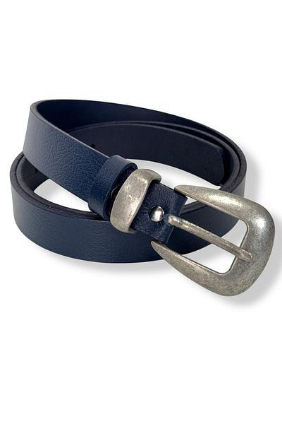 Gesa Men's 100% Genuine Leather Tin Plated Buckle Old Money Navy Blue Belt 2.5 cm