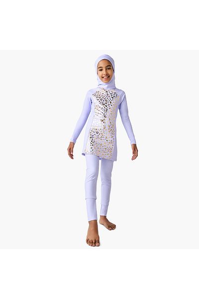 Juniors Foil Print Burkini with Long Sleeves