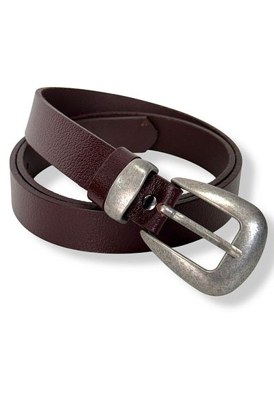Gesa Men's 100% Genuine Leather Tin Plated Buckle Old Money Bitter Coffee Belt 2.5 cm