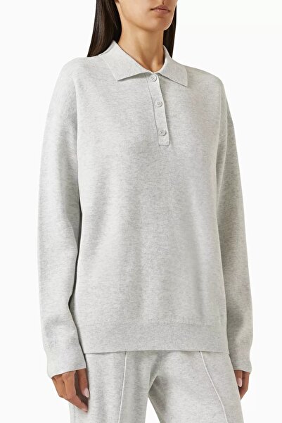 12storeez Relaxed Fit Polo Neck Sweater, Merino Wool Blend, Light Grey and Co...