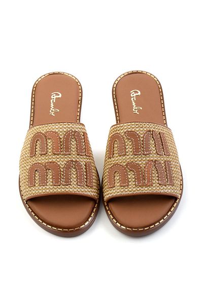 Bambi Beige Tan Leather Women's Slippers K04073102128