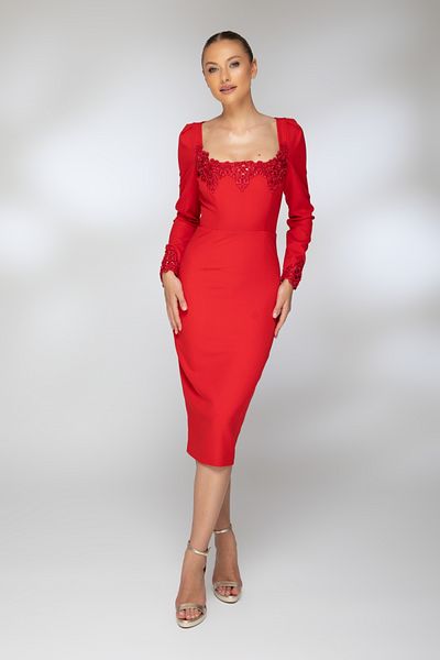 Atmosphere Fashion Red three-quarter dress with trimmings