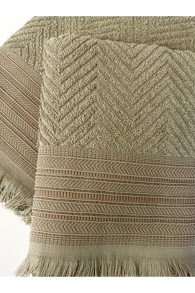 Lucy and Home 100% Cotton, Jacquard Fringe 2-Piece Bath Towel Set 70X140Cm+50X100Cm