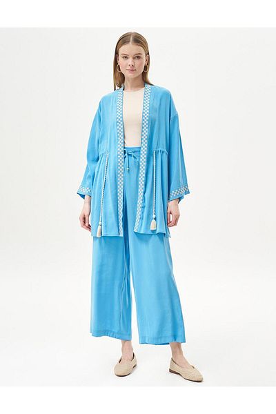 Kayra Checkerboard Patterned Waist Gathered Double Suit