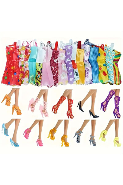 CT-TOYS 20 Parça Oyuncak Bebek Kıyafet Seti 4 Kıyafet, 4 Çift Ayakkabı, 8 Parça Aksesuar