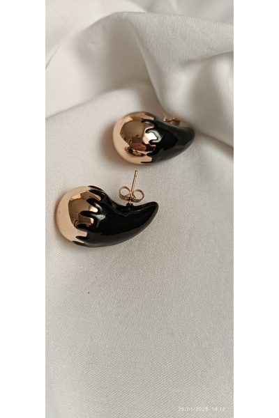 ARİ TAKI أقراط بوتيغا موديل ستيل باللونين الأسود والذهبي