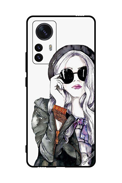 Covernex غطاء حماية لهاتف شاومي 12 برو، أسود، زجاجي، بتصميم فتاة لطيفة