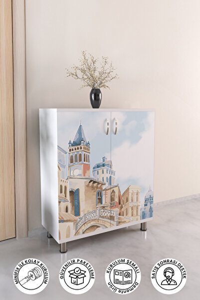 hediye kapında Watercolor Ubran 4 Raflı Çok Amaçlı Ayakkabı Dolabı Antre Hol ...