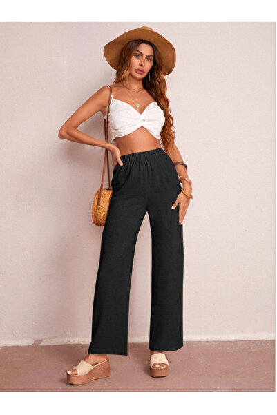 LAUSRA Pantaloni negri pentru femei, mărime mare, largi, cu croială lejeră, A...