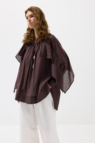 KUAD Bitter Brown Draped Sleeve Voile Tunic