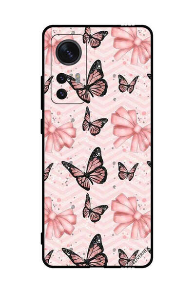 Covernex Protective Case Cover For Xiaomi 12 Black & Peach Color Butterflies