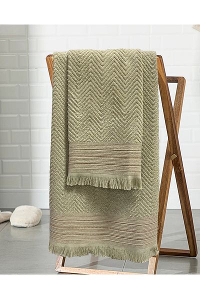 Lucy and Home 100% Cotton, Jacquard Fringe 2-Piece Bath Towel Set 70X140Cm+50X100Cm