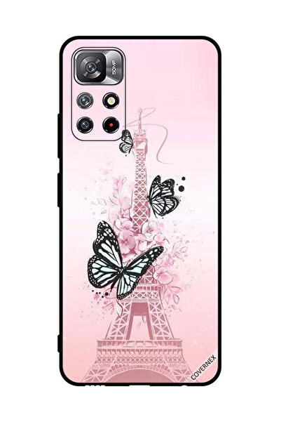 Covernex غطاء حماية لهاتف شاومي ريدمي نوت 11S 5G، فراشات سوداء على برج إيفيل