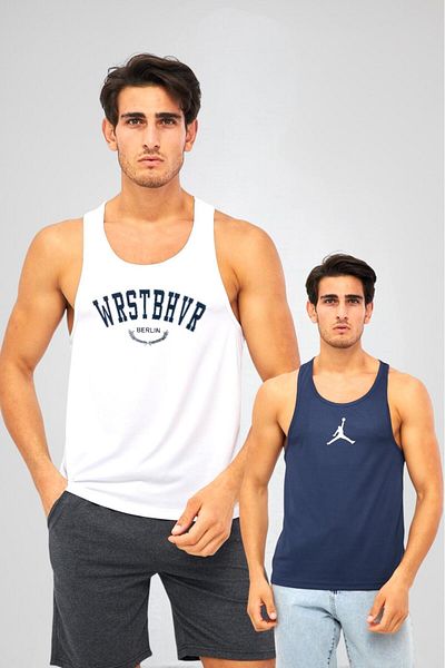YÜKSEL IŞIK Men's Athlete Tank Top 2 Pack with Print Details