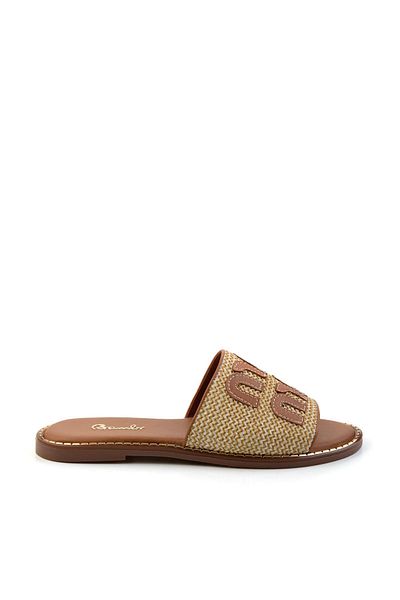 Bambi Beige Tan Leather Women's Slippers K04073102128