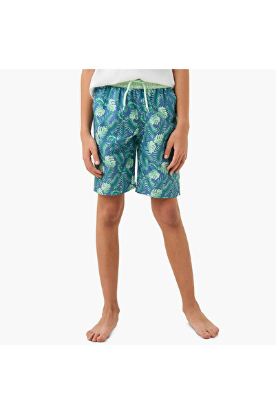 Juniors شورت بطبعة استوائية كاملة مع رباط للإغلاق