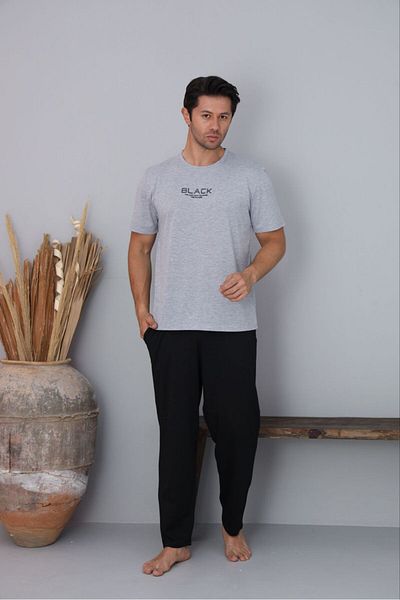 FORMO Men's Gray Printed 100% Cotton Short Sleeve Pajama Set